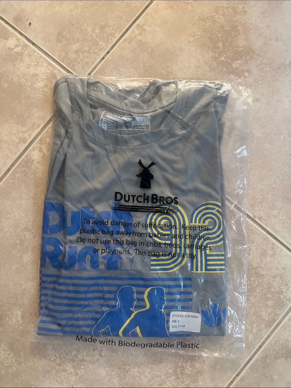 Dutch Bros Gray dry fit with Blue & Yellow Graphic unisex